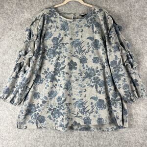 Ali Miles Top Womens 2X Floral Knit Ruffle 3/4 Sleeve Artsy Cottage Stretchy